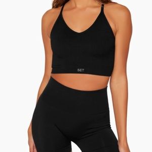 Set active top & long legging, black, size S
